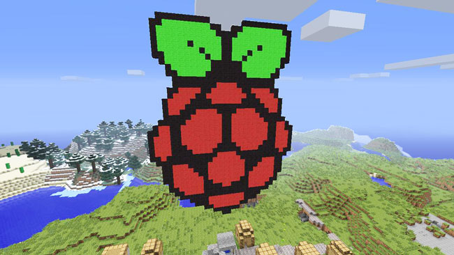 Logo de la Raspberry Pi sur Minecraft