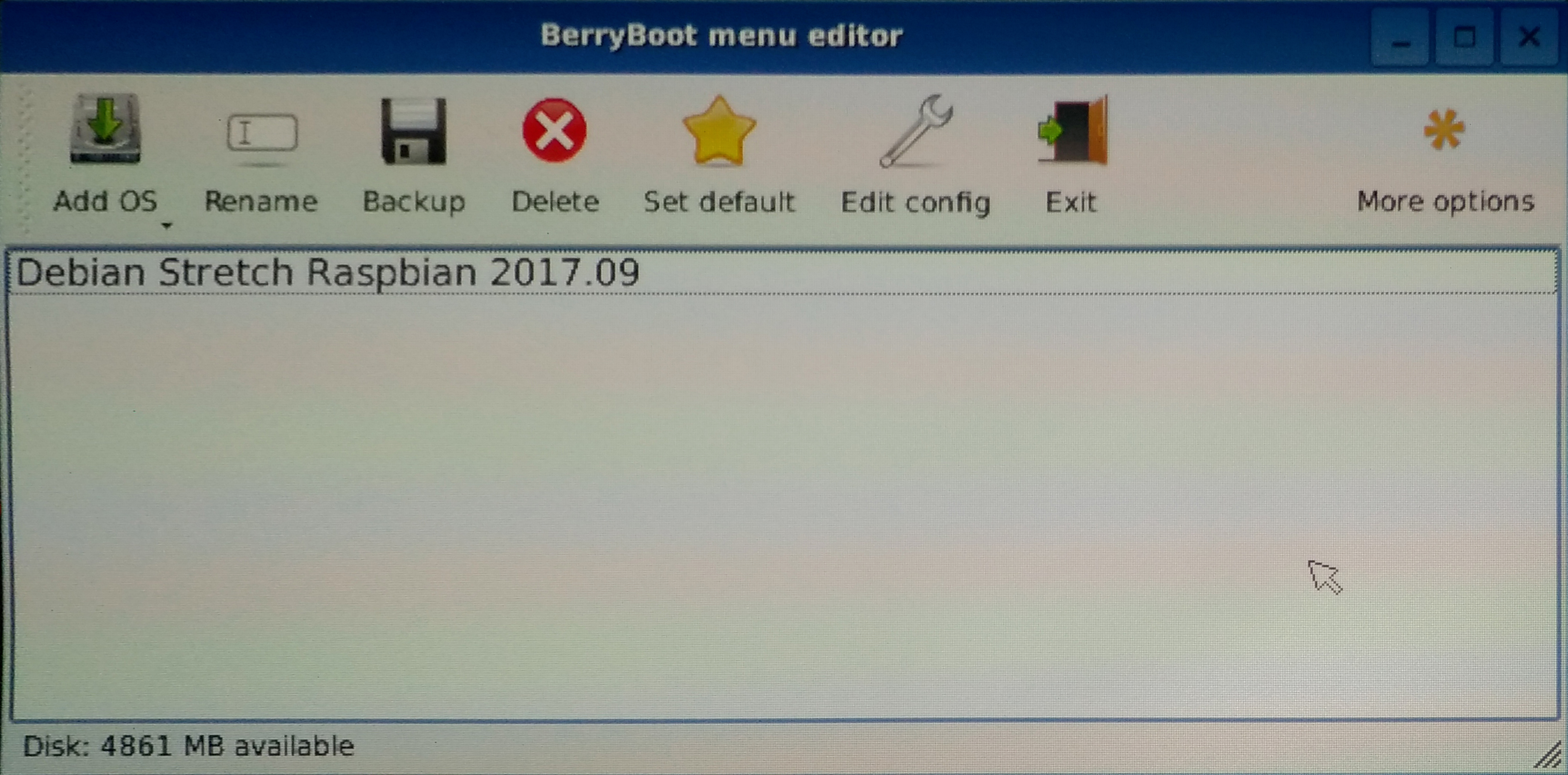 Pantalla de configuración de BerryBoot