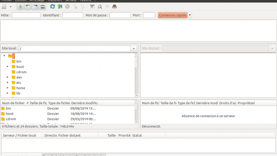 FileZilla home interface