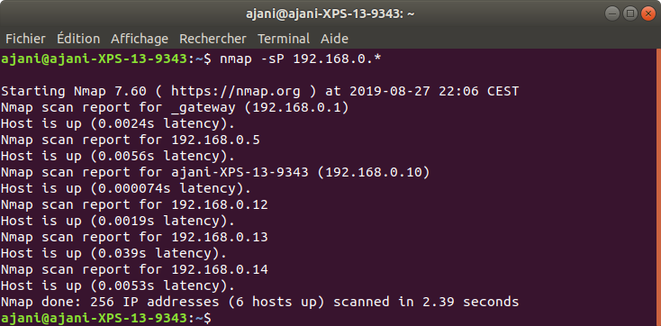 Ergebnis eines nmap-Befehls